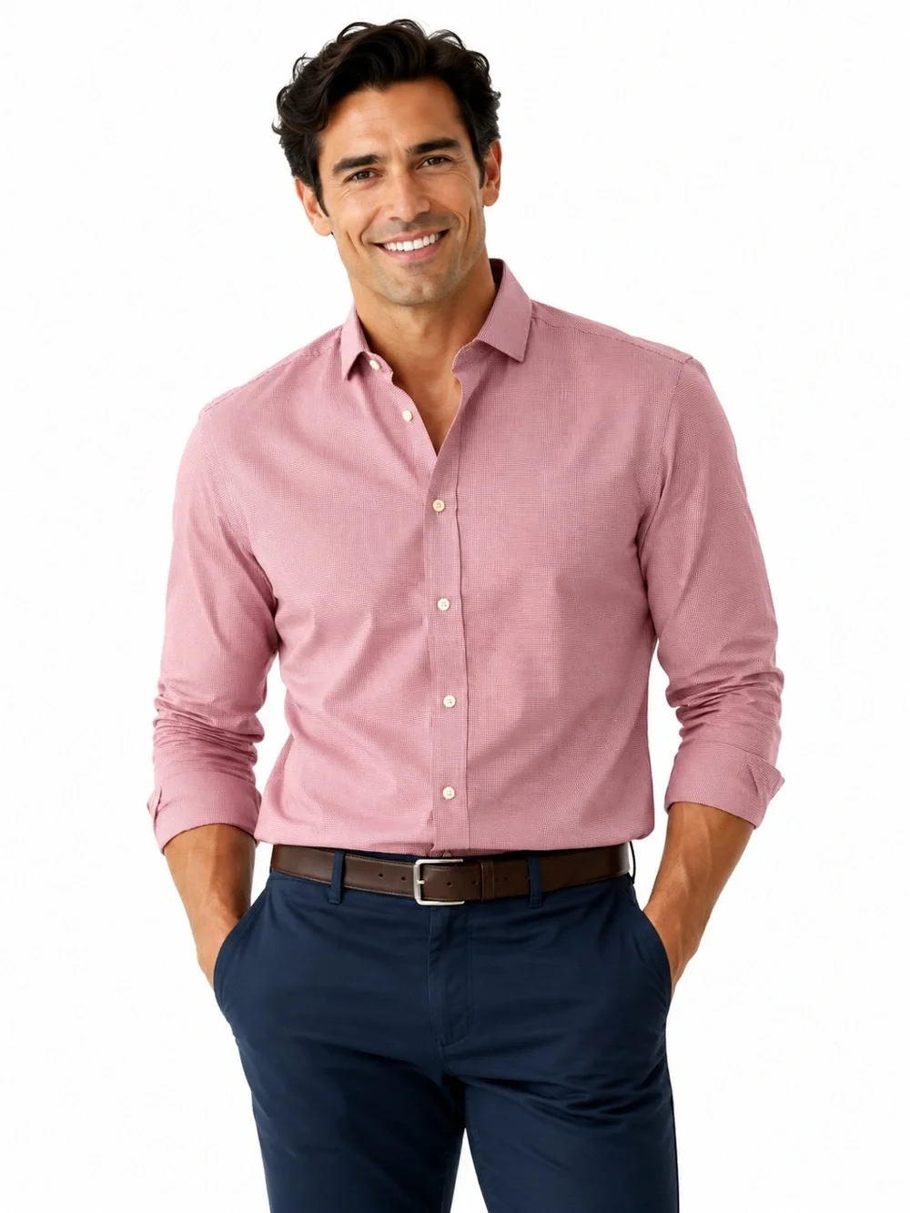Men's Long-Sleeve Casual Button-Down Shirt in Dusty Rose